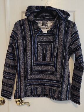 ORIGINAL SENOR LOPEZ Striped Baja Hoodie with Hood - Blue & Black & Gray
